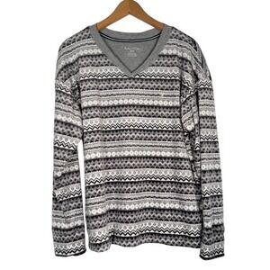 Nautica Fair Aisle Sleepwear Pajama Top V-Neck Gray Long Sleeve Pullover - M